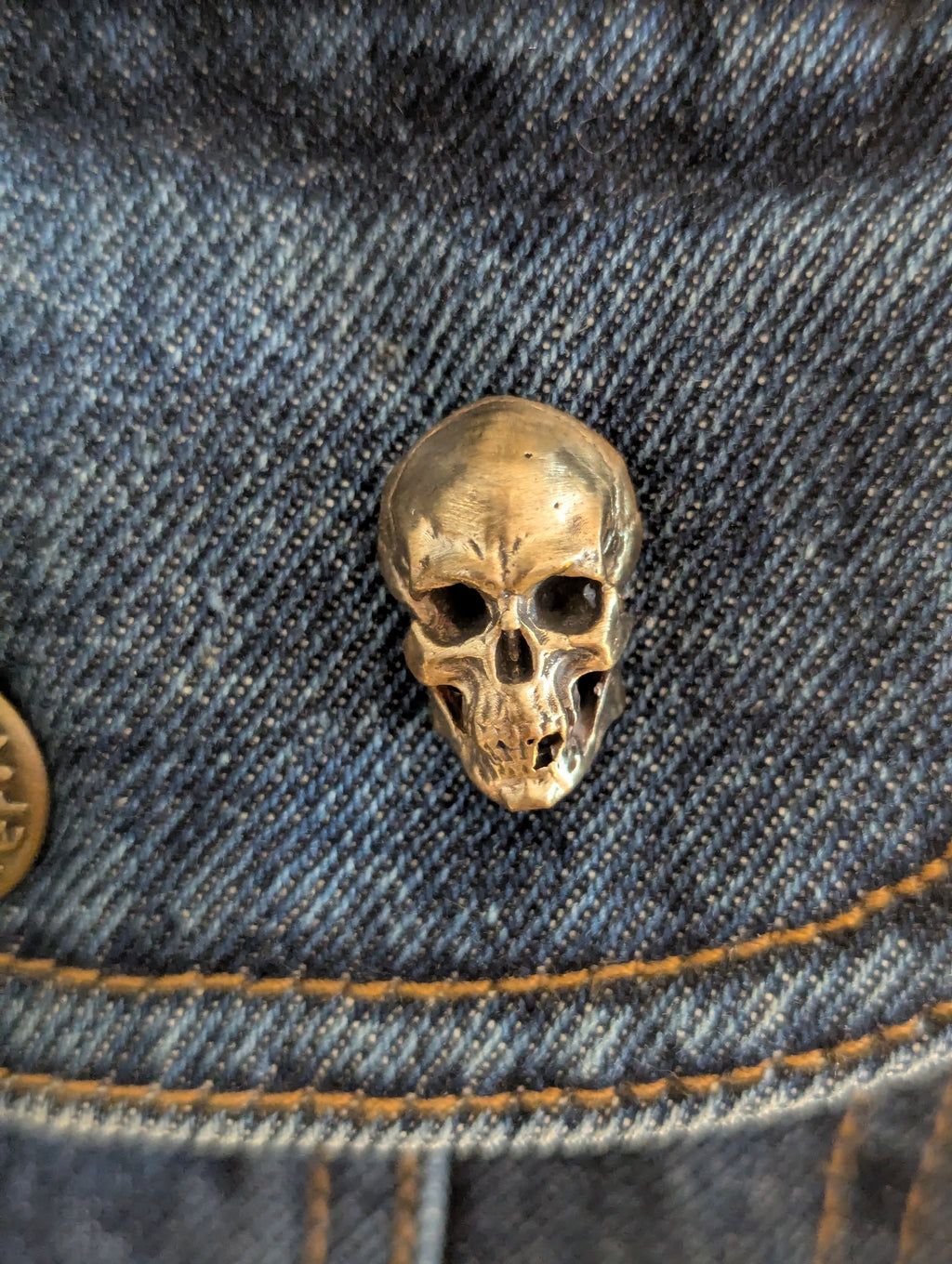 Human Skull Bronze Pin