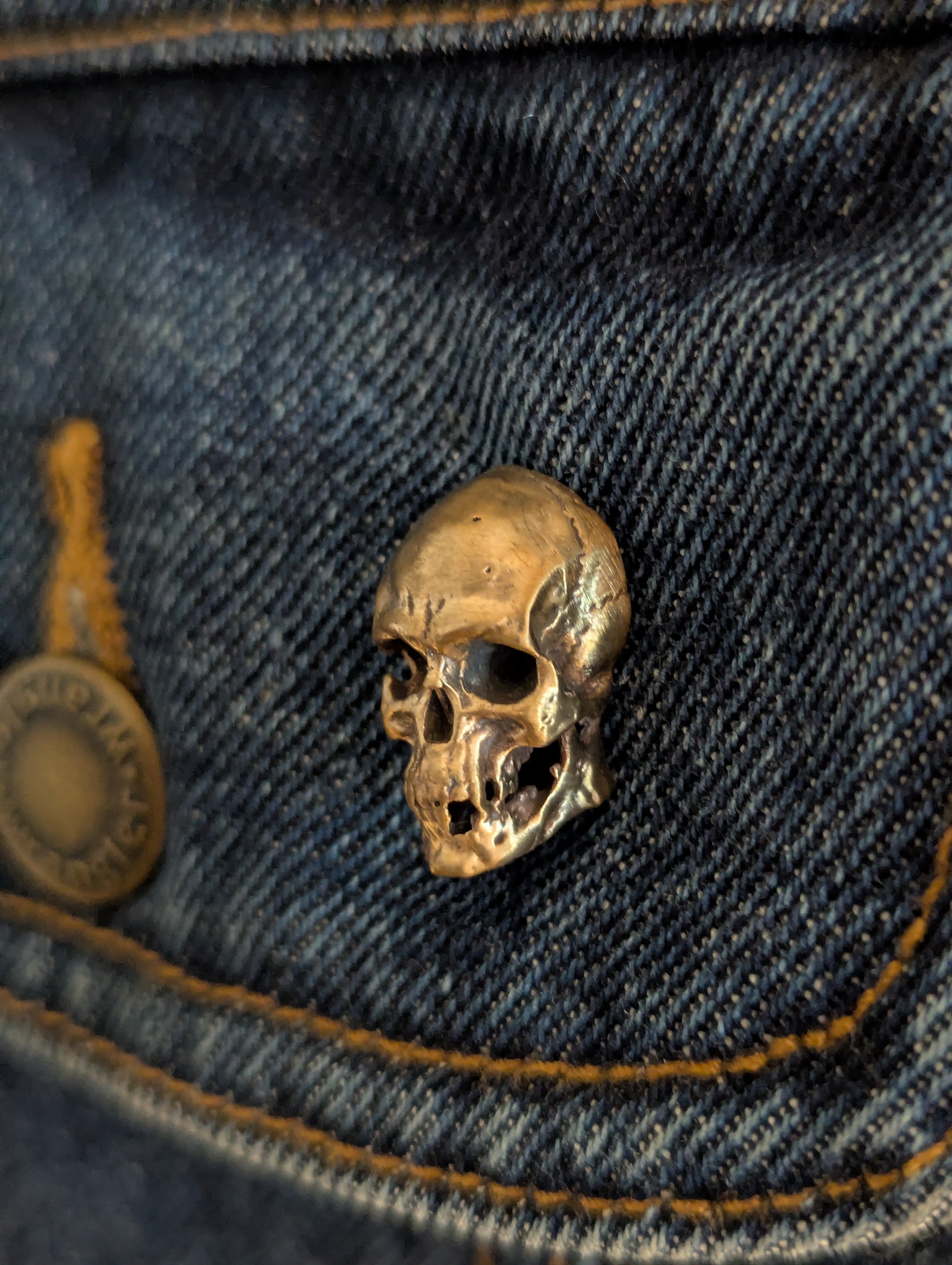 Human Skull Bronze Pin