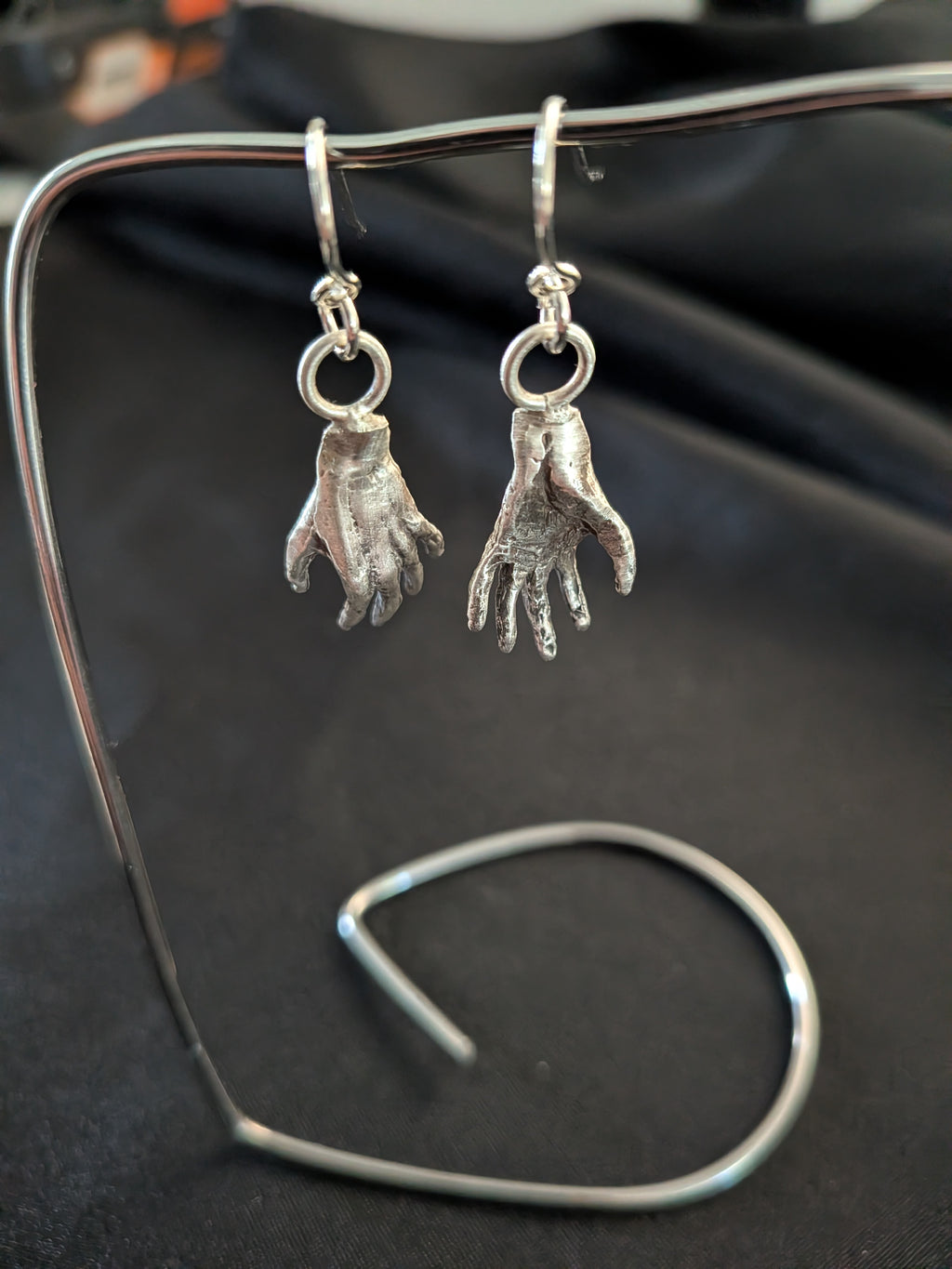 Hand-Shaped Silver Earrings