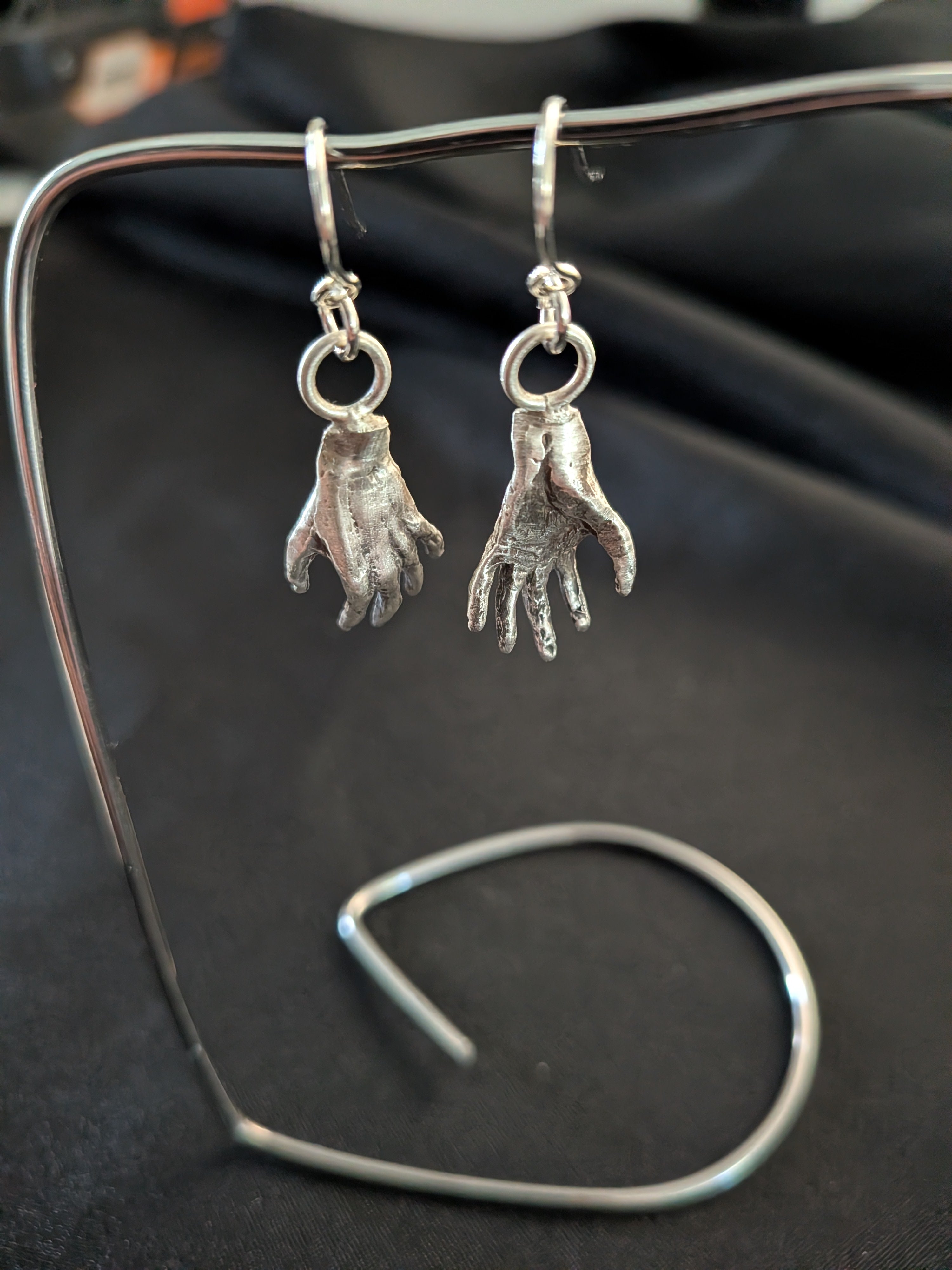 Hand-Shaped Silver Earrings